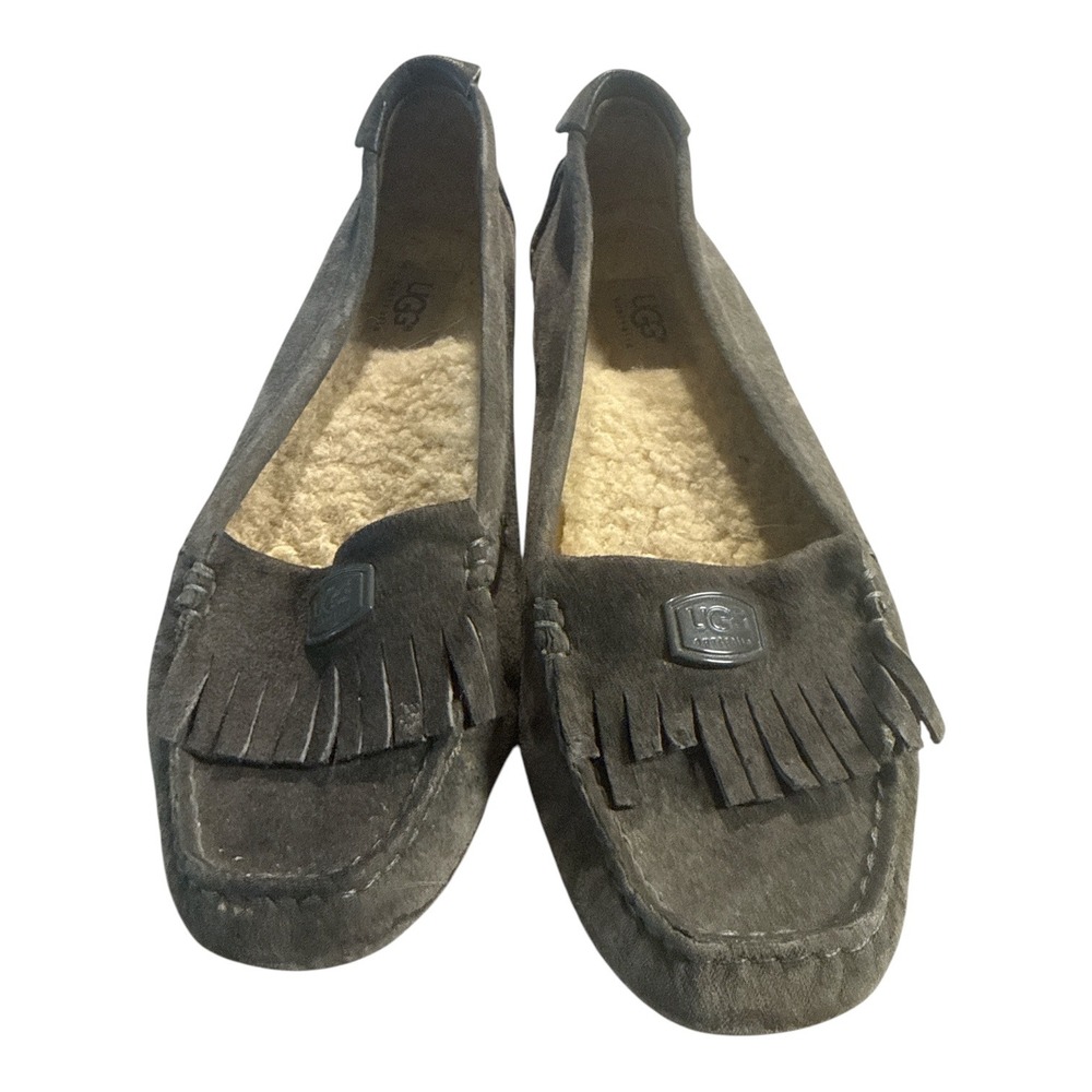 UGG Australia Milana Grey Suede Fringe Moccasin Loafers Womens 7.5